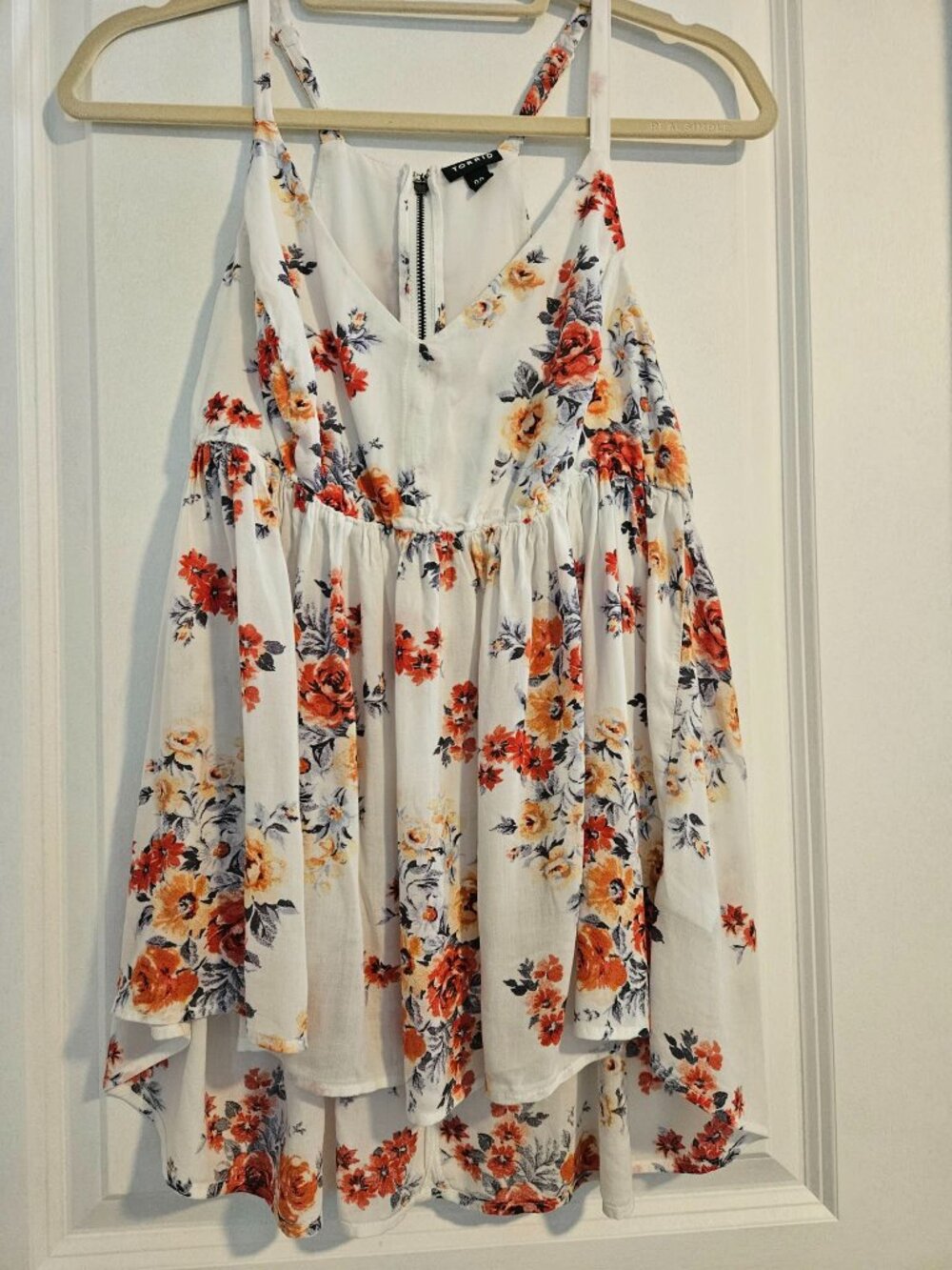 Torrid White Floral Babydoll Tank Size 00 Flowy Sleeveless Top Adjustable Straps